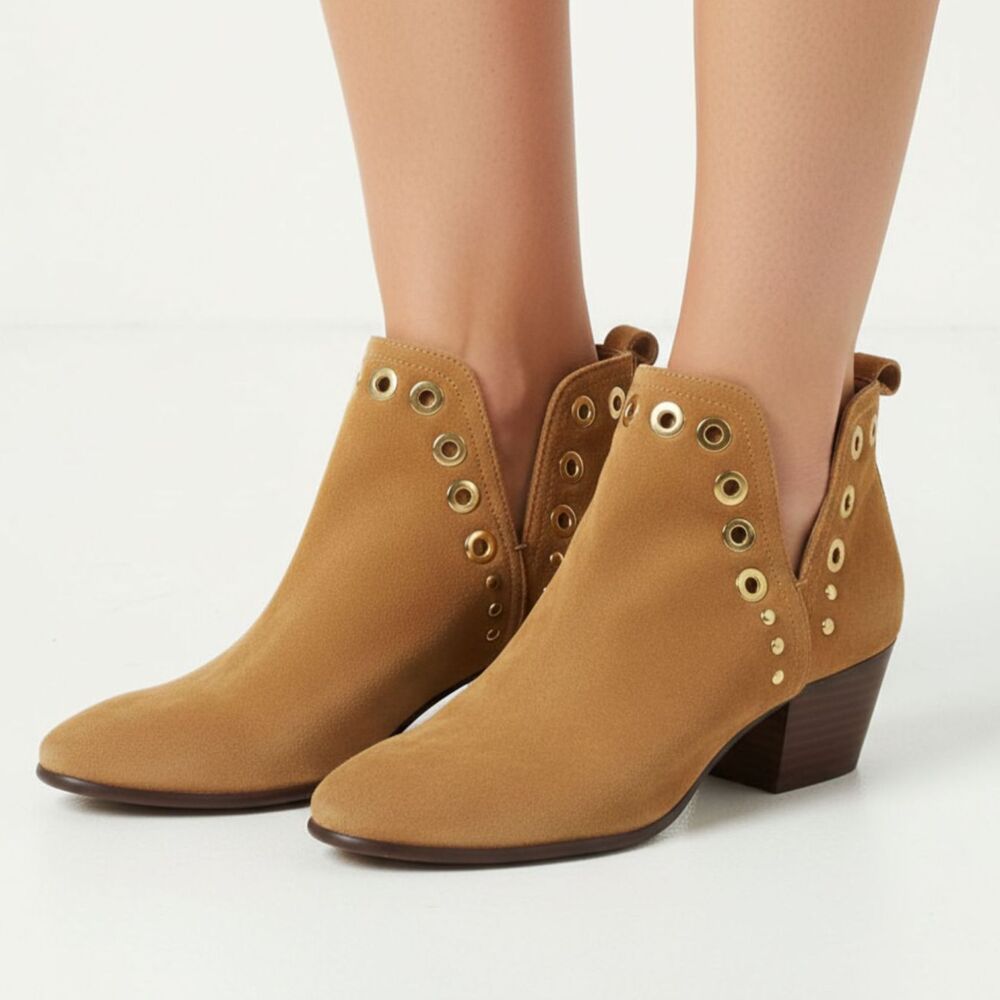 Sam Edelman Tan Rivet Trim Suede Ankle Bootie Shoes 6.5 NEW